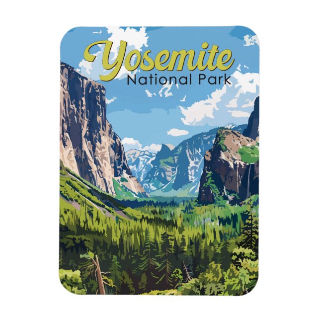 Ímã Yosemite National Park Illustration Viagem Art (Vertical)