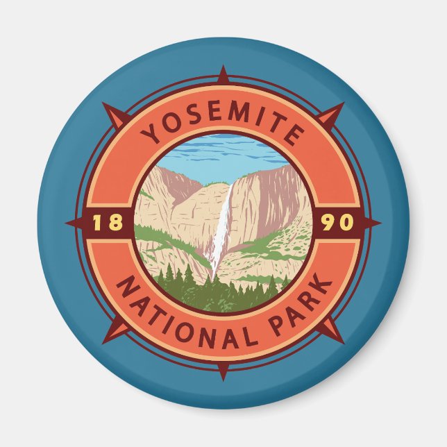 Imã Yosemite National Park Retro Compass Emblem (Frente)