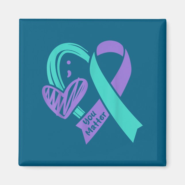 Imã You Suicide Prevention Awareness Teal Purple Heart (Frente)