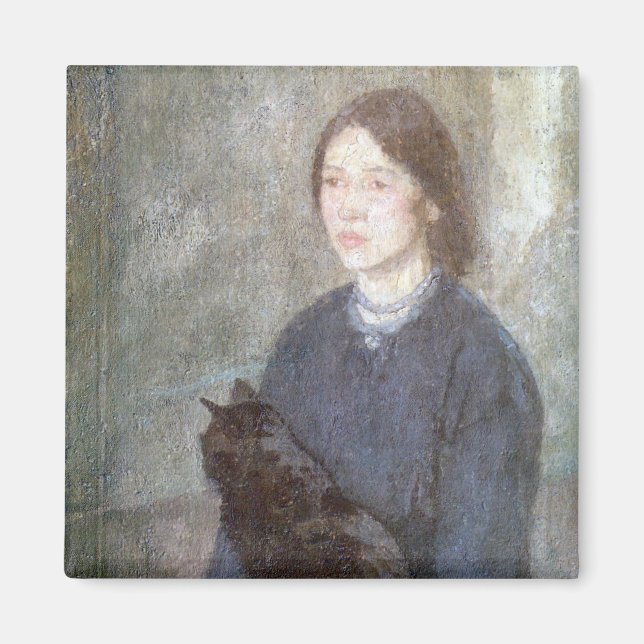 Imã Young Woman Holding a Black Cat (by Gwen John) (Frente)