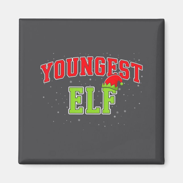 Imã Youngest Elf Christmas Family Matching Group Xmas  (Frente)