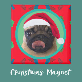 Imã Your Dog Photo-Add Our Santa Hat-Holiday Green Red
