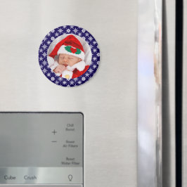 Imã Your Photo Santa Baby Blue Background Snowflakes