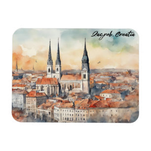 Ímã Zagreb Croácia Cidade Silhouette Watercolor