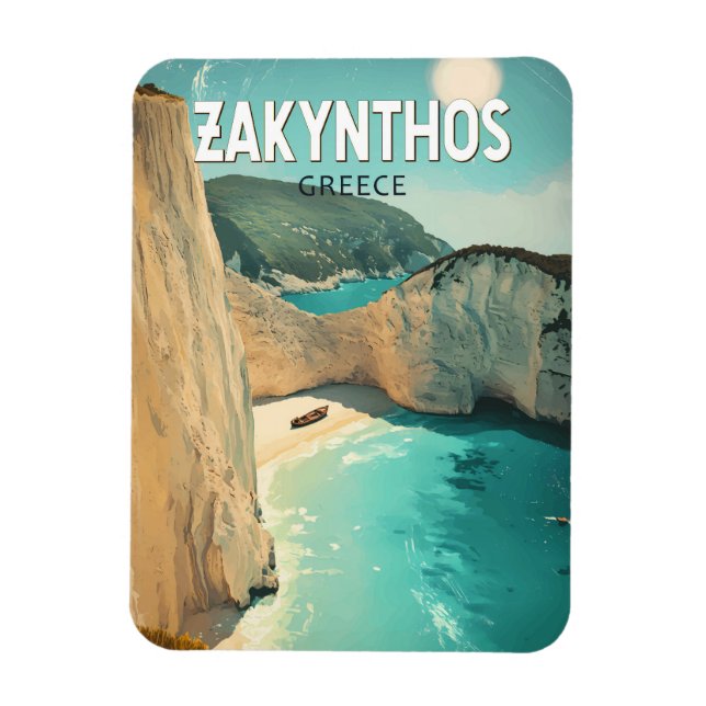 Ímã Zakynthos Greece Illustration Travel Art Vintage (Vertical)