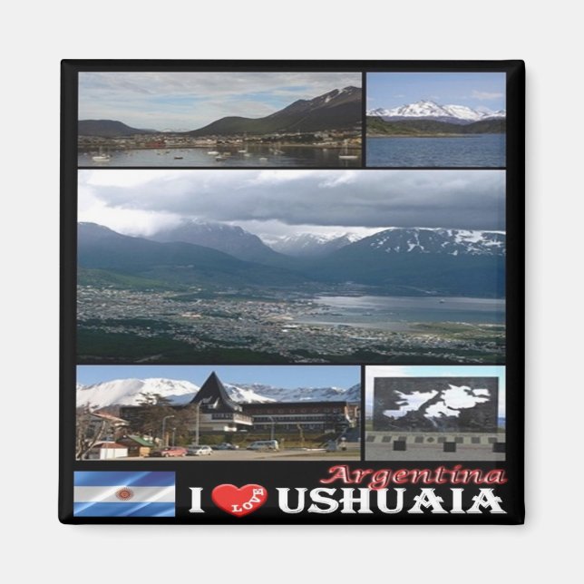 Imã zAR008 USHUAIA I Love, Mosaic, Argentina, Fridge (Frente)