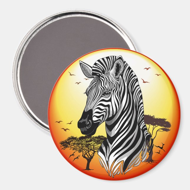 Imã Zebra African Savanna Wild Animal (Front/Back)
