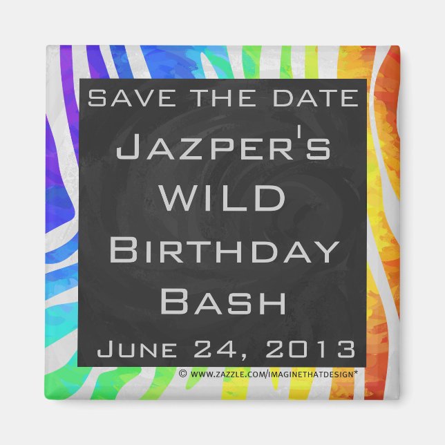 Imã Zebra Monograma Arco-íris e Impressão branco (Frente)