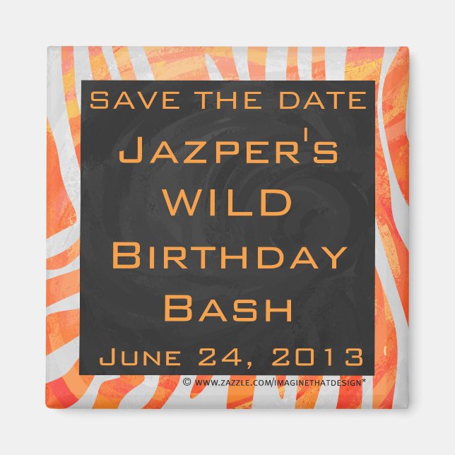 Imã Zebra Monograma Laranja e Branco (Frente)