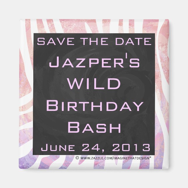 Imã Zebra Monograma Rosa e Branco (Frente)