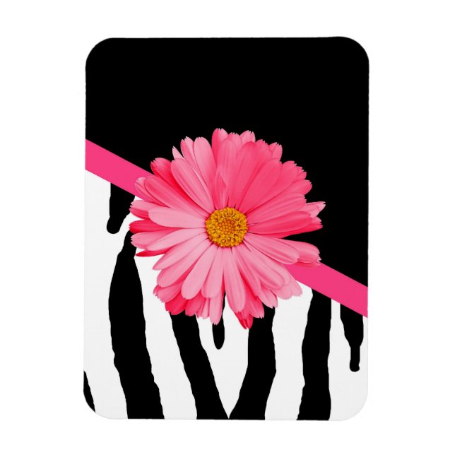 Ímã Zebra Pattern Girly Pink Daisy (Vertical)