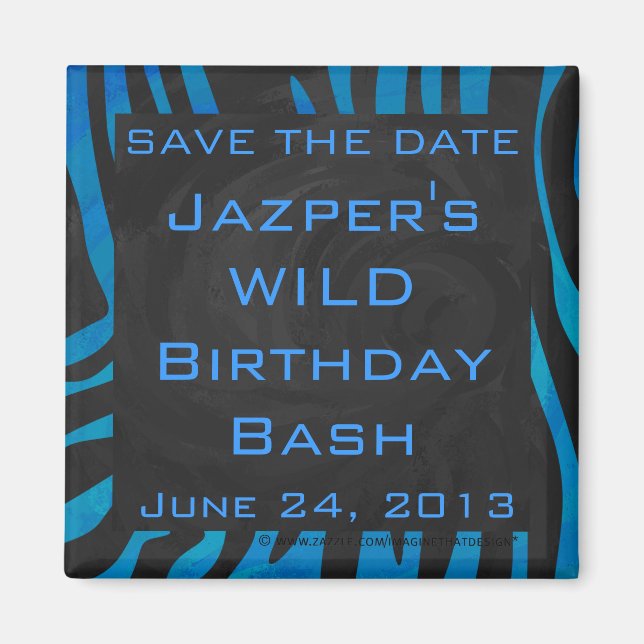 Imã Zebra Preta e Azul com Monograma (Frente)