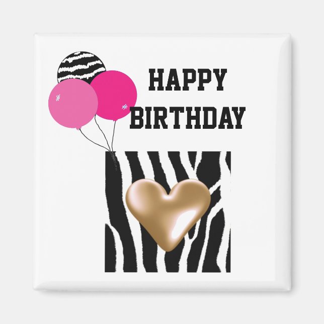 Imã Zebra Print Birthday Balloons (Frente)