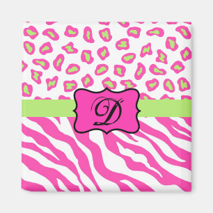 Imã Zebra rosa e branca e pele de Cheeta personalizada