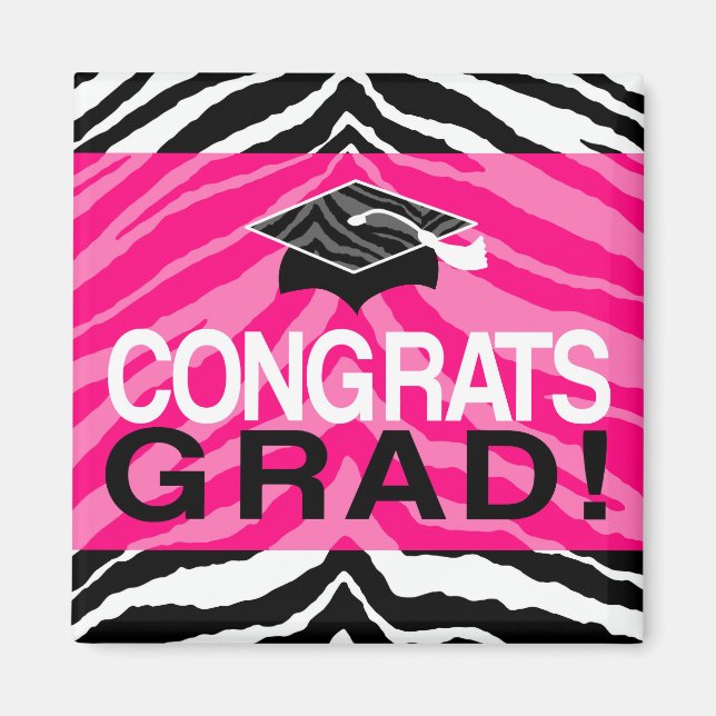 Imã Zebra Rosa Quente Felicita Festa de formatura de M (Frente)