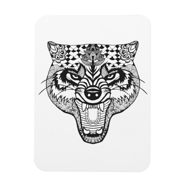 Ímã Zentangle inspirou o lobo (Vertical)