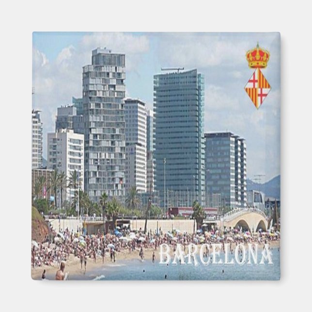 Imã zES042 BARCELONA, The Beach, Espanha, Fridge (Frente)
