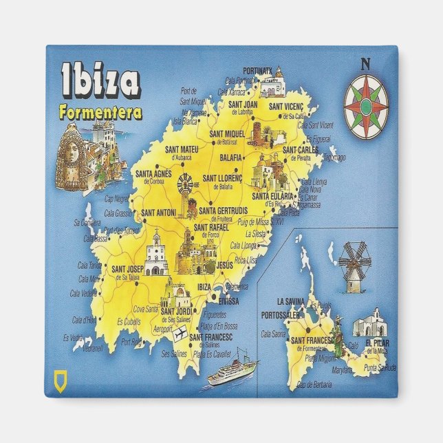 Imã zES052 Mapa EIVISSA, Espanha, Fridge (Frente)