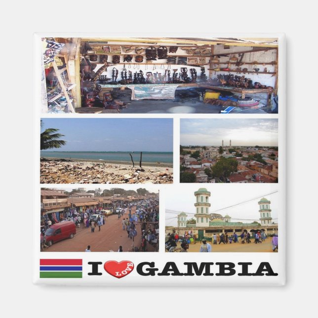 Imã zGM010 GAMBIA I Love, Mosaic, Africa, Fridge (Frente)