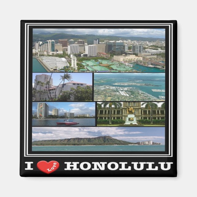 Imã zHI011 HONOLULU I AMOR, HAWAII, Mosaico, geladeira (Frente)