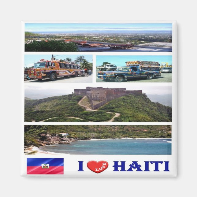 Imã zHT002 HAITI I Love, Mosaic, America, Fridge (Frente)