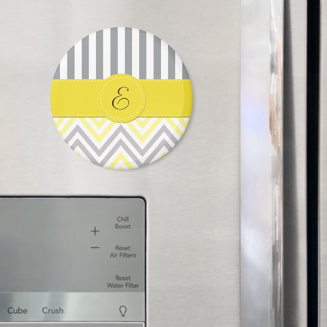 Imã Zigzag, Chevron, Stripes, Amarelo, Cinza, Monogram (In Situ (Fridge))