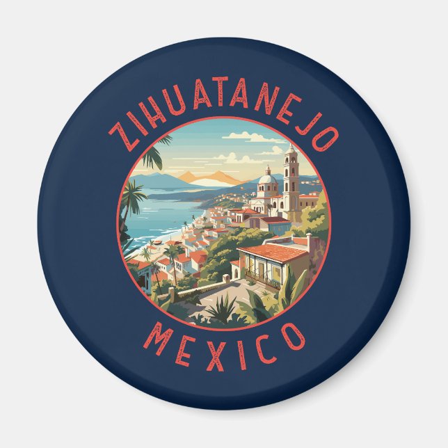 Imã Zihuatanejo México Círculo Distressado Retro (Frente)