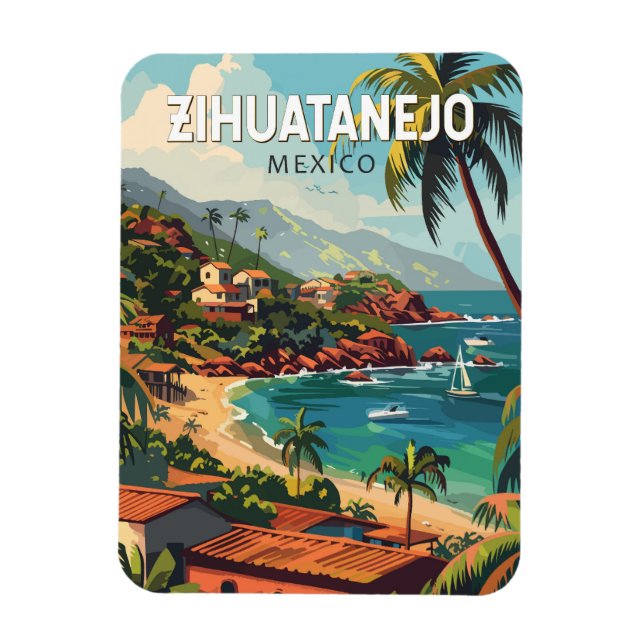 Ímã Zihuatanejo Mexico Viagem Art Vintage (Vertical)