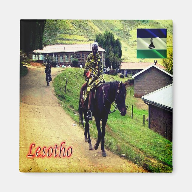 Imã zLS003 LESOTHO, Basotho Blanket, África, geladeira (Frente)
