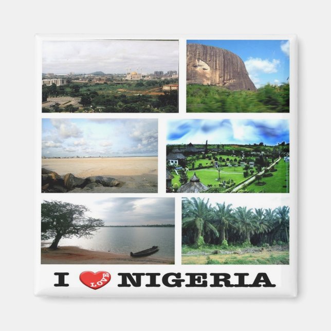 Imã zNG011 NIGERIA I Love, Mosaic, Africa, Fridge (Frente)