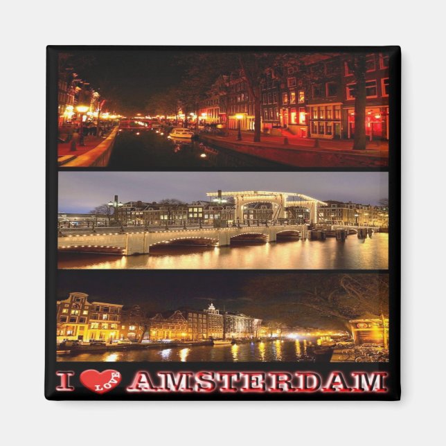 Imã zNL024 - AMSTERDÃ€ "Eu Amo" Holanda, colagem, (Frente)