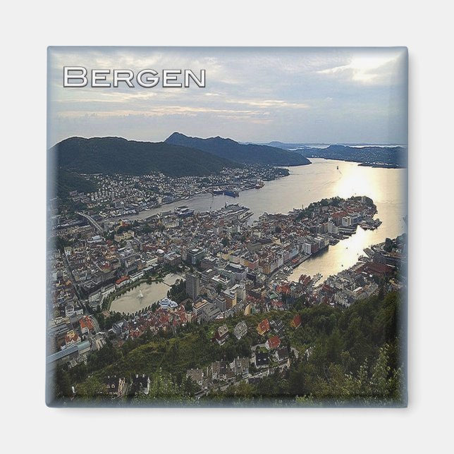 Imã zNO018 BERGEN panorama, Noruega, Europa, Fridge (Frente)