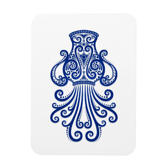 Ímã Zodiac Intricate Blue Aquarius em Branco (Vertical)