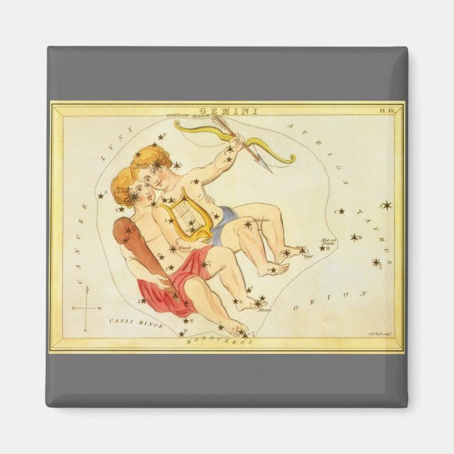 Imã Zodíaco Vintage Astrologia Gêmeos Constelação dos  (Frente)