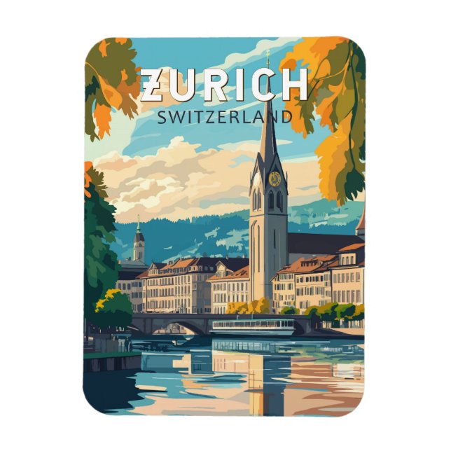 Ímã Zurich Suiça Art Vintage (Vertical)