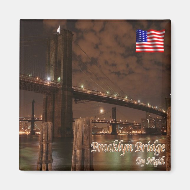 Imã zUS113 BROOKLYN BRIDGE by Night, NYC, Fridge (Frente)