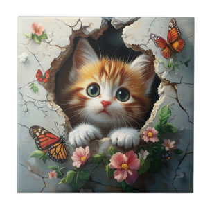 Imagem 3D de um gatinho fofo espiando