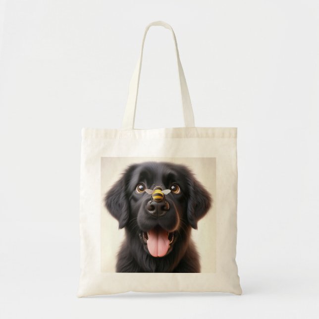 Imagem de cachorro brincalhão na bolsa tote (Frente)