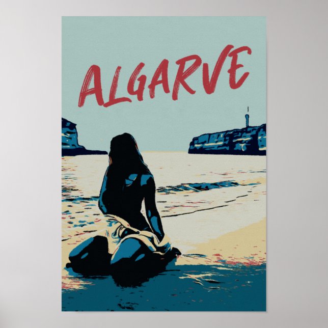 Imagem de cenário em praia Poster Algarve Portugal (Frente)