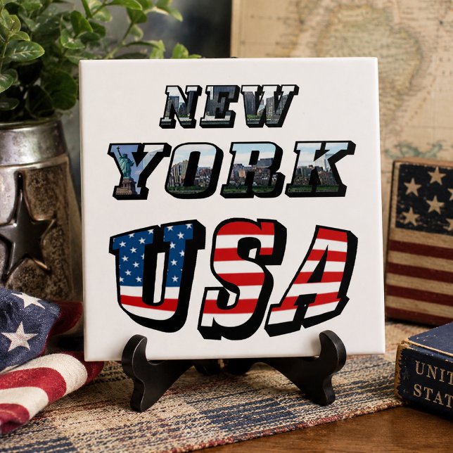 Imagem de Nova York e Texto da Bandeira dos EUA (New York Picture and USA Flag Text Tile)
