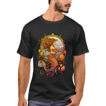 Imagem de Sereia Steampunk em uma camiseta preta d