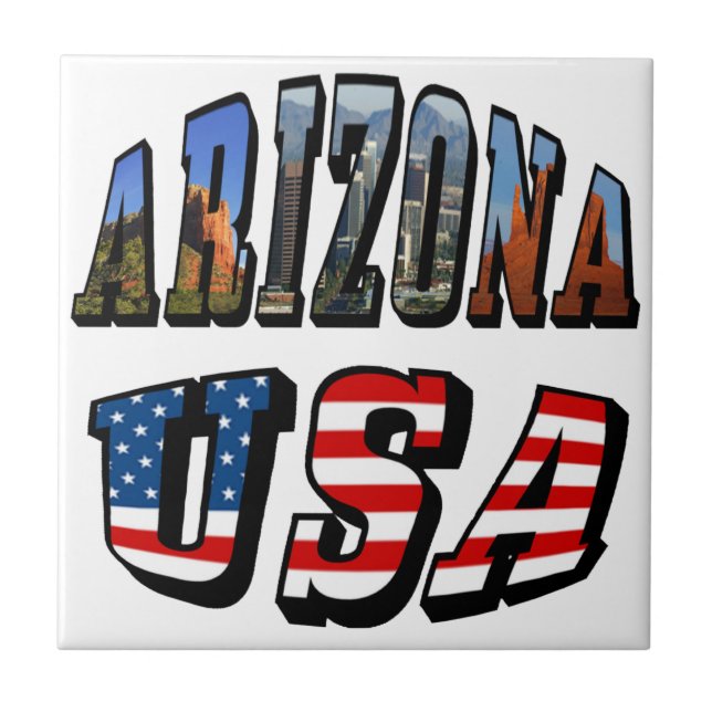 Imagem do Arizona e Texto da Bandeira dos EUA (Frente)