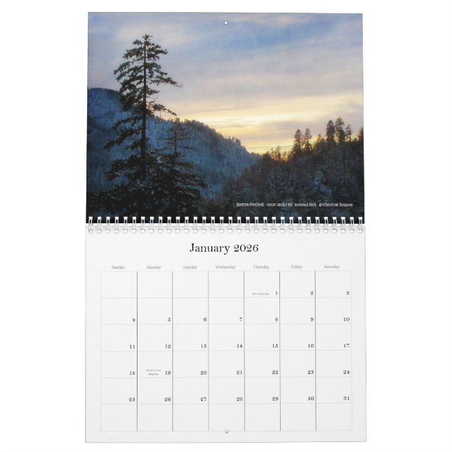 Imagem do calendário de Great Smoky Mountains 2012 (Jan 2026)