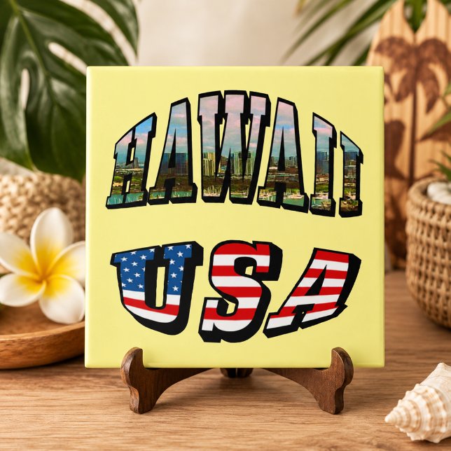 Imagem do Havaí e texto da bandeira dos EUA (Hawaii Picture and USA Flag Text Tile)