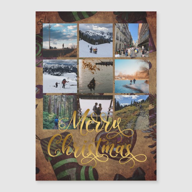 Imagem Dourada de Colagem de Fotos de Natal Feliz (Frente)