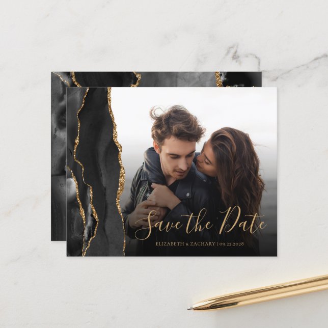 Imagem Dourada de Geode Preto de Agato de Orçament (Frente/Verso In Situ)