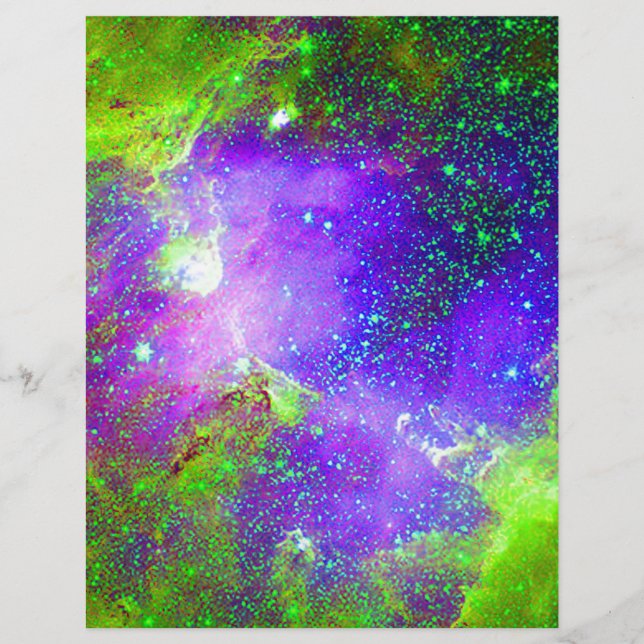 Imagem espacial da Nebulosa Galáxia roxa e verde. (Frente)