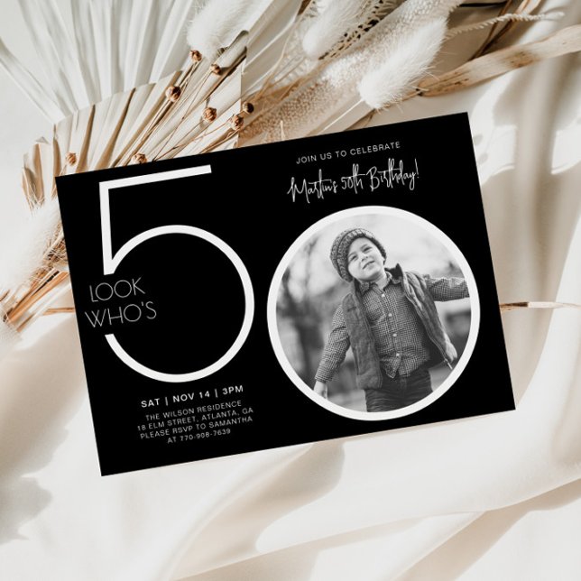 Imagem Moderna Negra Foto 50º Convite de Aniversár (Criador carregado)