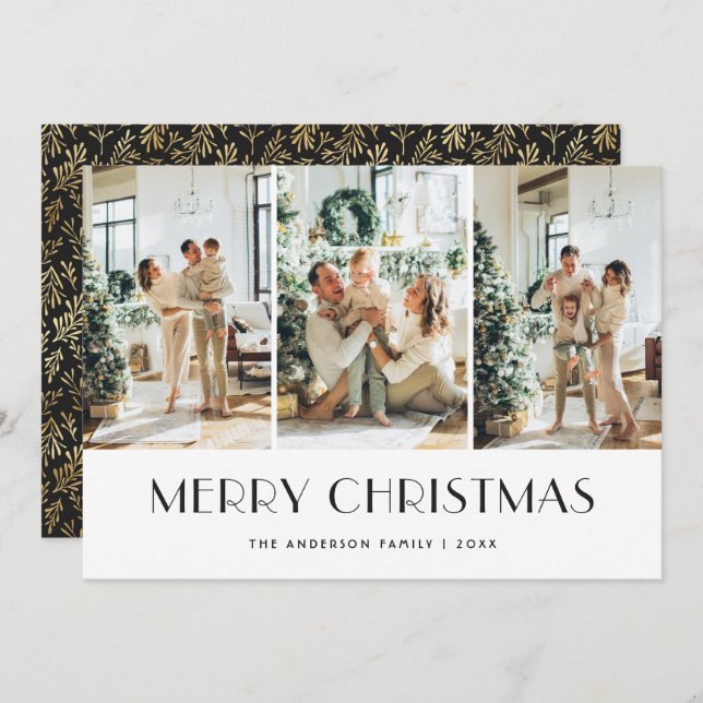 Imagem Negra Gilded Greenery Foto Feliz Cartão de  (Frente/Verso)