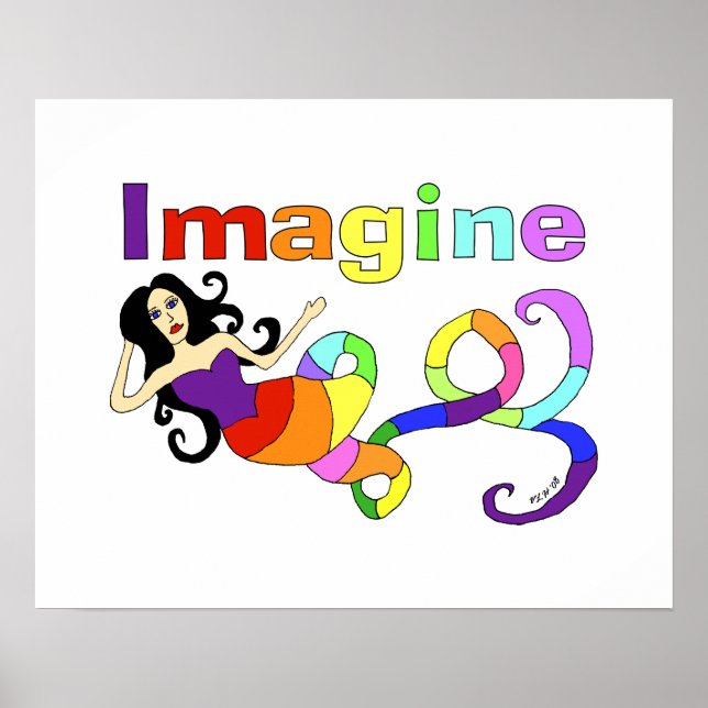 Imagine o Rainbow Mermaid Art Poster (Frente)